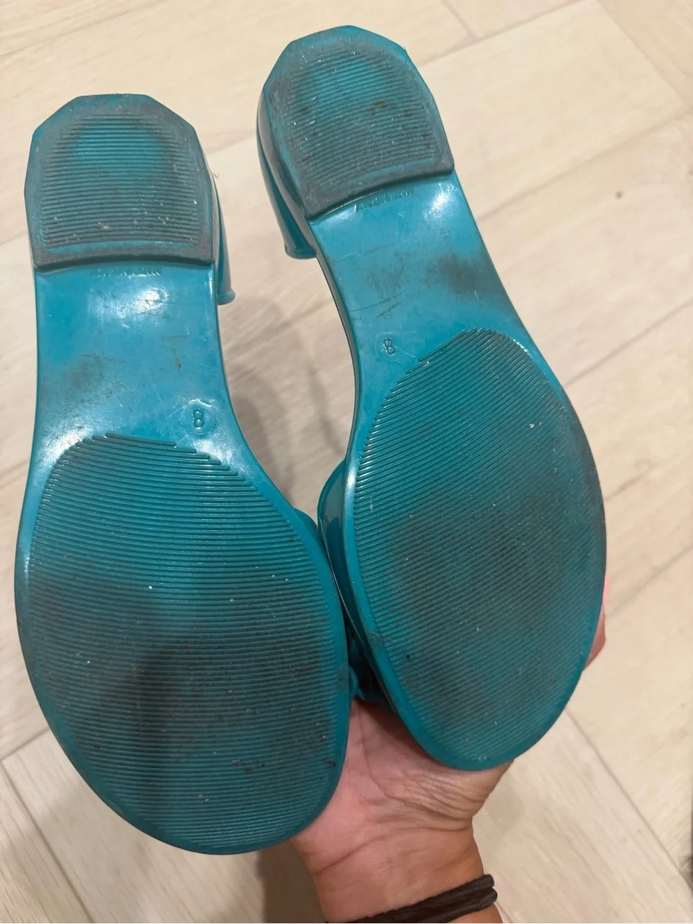 Salvatore Ferragamo Teal Open-Toe Bow Flats